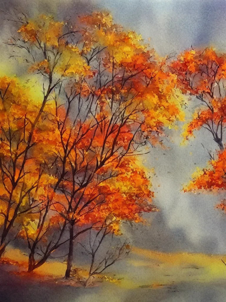 Image similar to autumn watercolor by arti chauhan trending on artstation