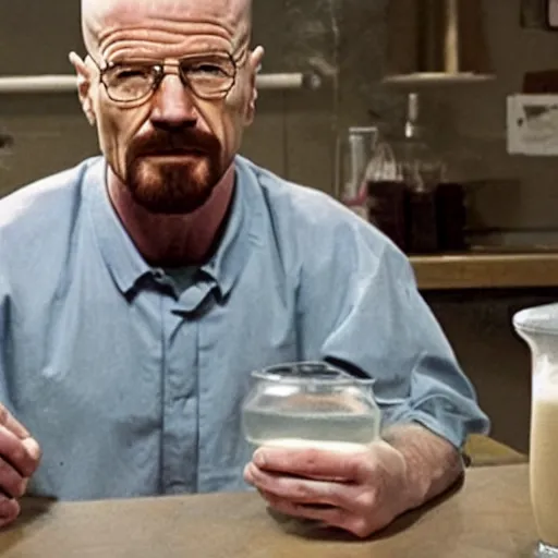 Image similar to walter white drinking milk