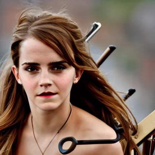 Image similar to close up of emma watson riding a treglu. dslr. beautiful.