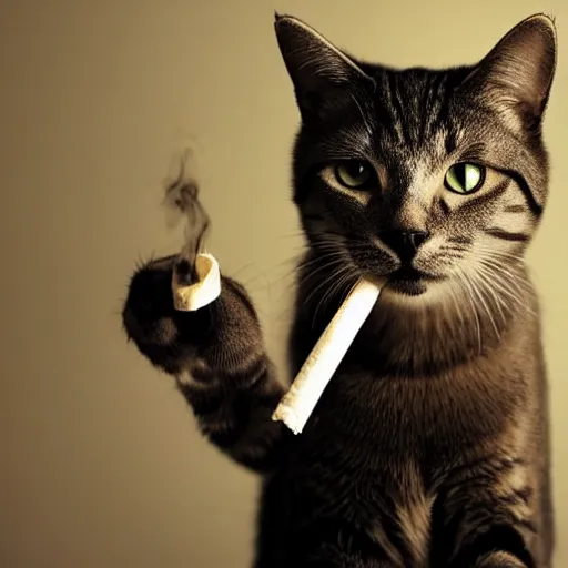 Image similar to cat smoking a joint, studio lighting, realistic, award winning photo, detailed