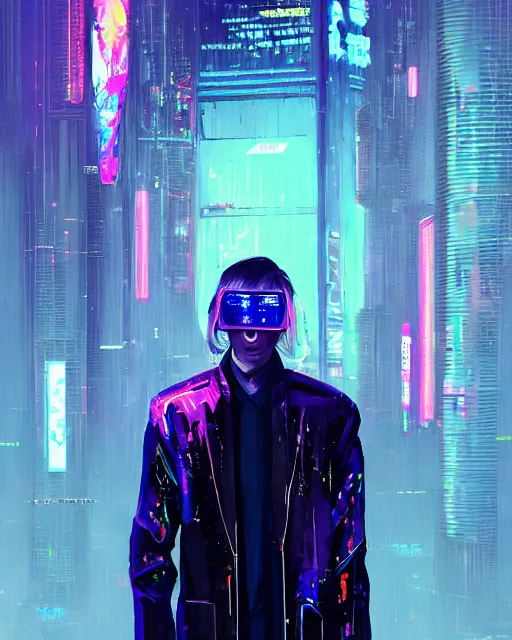 Image similar to detailed portrait of European Pale Blonde hair Stylish Guy Sheen Holographic Jacket coat, Futuristic sci-fi fashion, royal attire Akira, Evangelion, cyberpunk, neotokyo, synthwave, aesthetics, futuristic, low-emission-neon, bladerunner movie scene by ismail inceoglu dragan bibin hans thoma greg rutkowski Alexandros Pyromallis Nekro Rene Margitte illustrated Perfect face, fine details, realistic shaded, fine-face, pretty face sharp chine