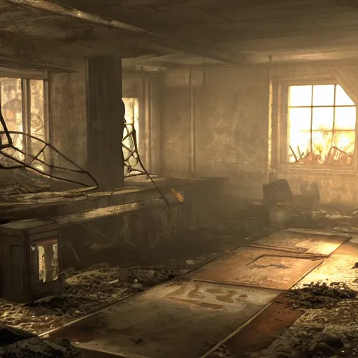 Image similar to fallout concept art vault interior render grim realistic lighting unreal engine 5