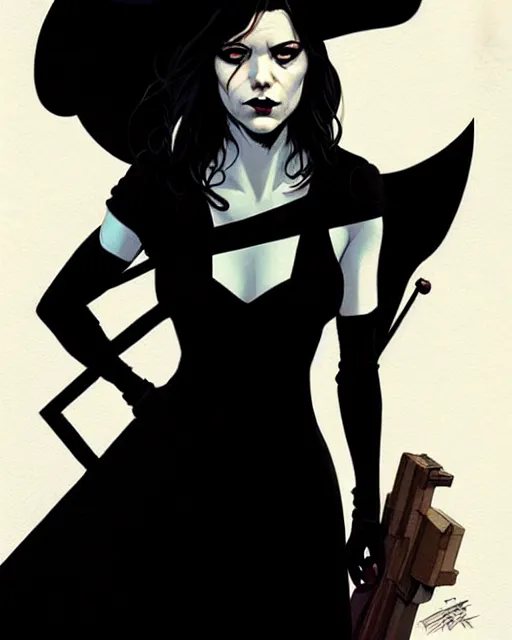 Image similar to rafael albuquerque comic art, peter mohrbacher, phil noto, artgerm, pretty mary elizabeth winstead witch, black dress, symmetrical eyes, long blonde hair