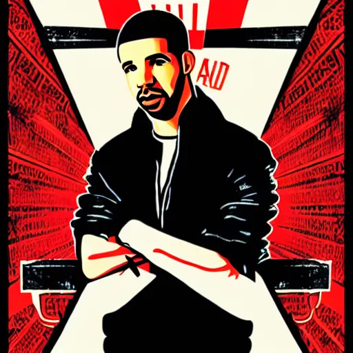 Prompt: Portrait of drake by Shepard Fairey