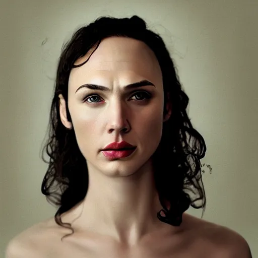 Image similar to realistic expired fuji film portrait of albino gal gadot, hyperrealism, hypermaximalism, photorealistic, detailed, atmospheric, 8 k, award winning photography, cinematic