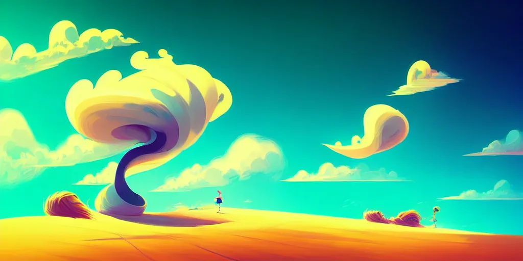 Image similar to curved perspective digital art, beach, sand, ocean, spiral clouds, anton fadeev. horton hears who!