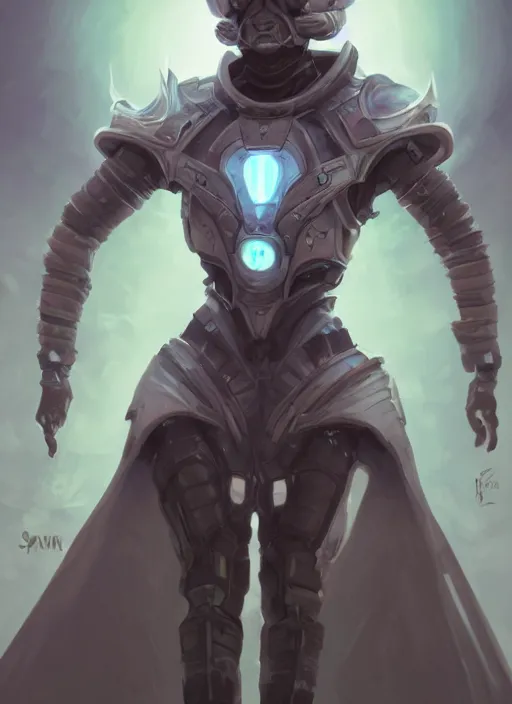 Image similar to of a full body, center frame hyper realistic digital arthero pose of a timepunk war cleric in a futuristic pearl armor, antenna tech helmet, dark gloomy environment. trending on artstation, art by lois van baarle by sung choi by john kirby artgerm style pascal blanche