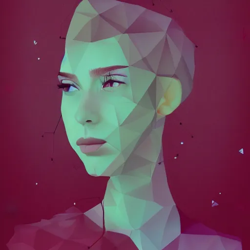 Image similar to face portrait of a woman, polygon art, plants on head, inspired by lois van baarle, cinematic, 8 k