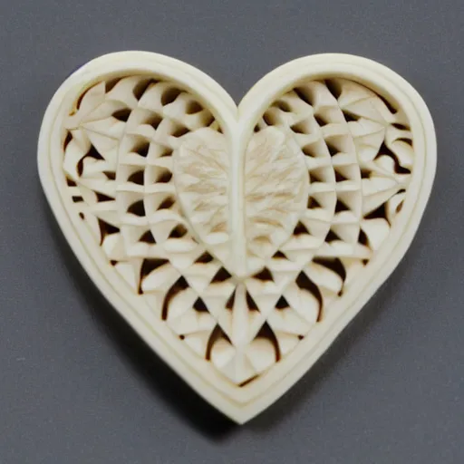 Image similar to parametric heart carved out of ivory, c anon 5 d 5 0 mm lens