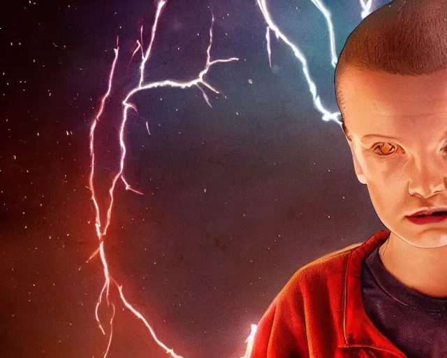 Prompt: eleven from stranger things going super sayan