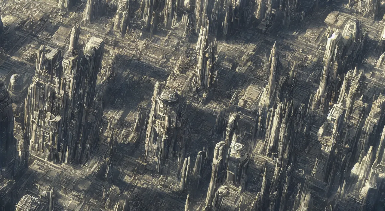 Prompt: highly detailed, intricate stunning image of star wars city landscape : : 6, looking down from a balcony high up a tower : : 8, surrounded by higher towers : : 5,, by shaun tan, stunning atmosphere, high octane, cinematic lighting 4 k