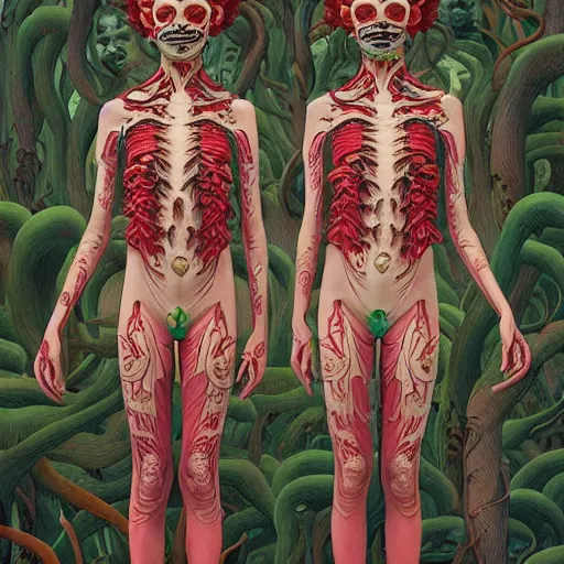 Image similar to creepy twins:: by Martine Johanna and Simon Stålenhag and Chie Yoshii and Casey Weldon and Guillermo del toro :: ornate, dynamic, particulate, intricate, elegant, highly detailed, centered, artstation, smooth, sharp focus, octane render, 3d