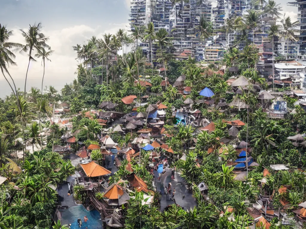 Prompt: a photo of futuristic bali island in the year 2 0 3 5, perfect faces, 5 0 mm, award winning photography