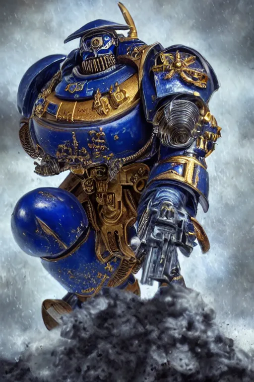 Prompt: a portrait of an ultramarine, space marine, warhammer 4 0 k setting, dynamic pose, intricate details, intricately detailed clothing, intricate textures, warm lighting, vivid colors, smoke and mist, realistic octane render, hyper realistic render, volumetric shading, depth of field, raytracing, 8 k,