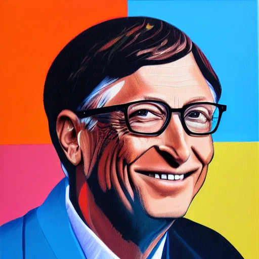 Prompt: portrait of bill gates in the style of Hashim Akib acrylic on canvas colourful strokes