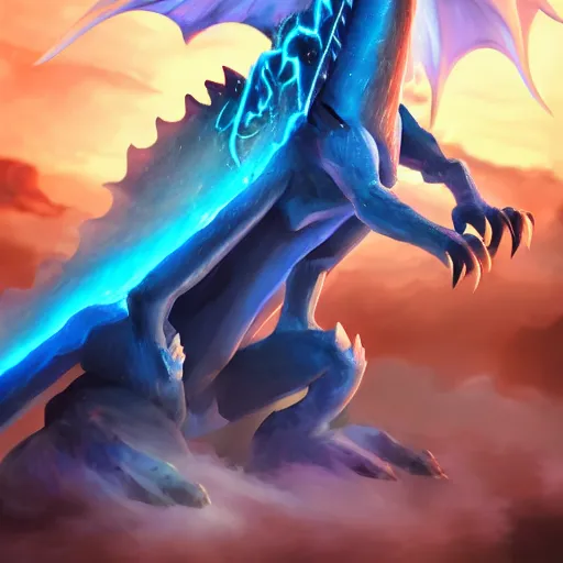 Image similar to a blue eye white dragon, yugioh card game art, battlefield background, bright art masterpiece artstation. 8 k, sharp high quality artwork in style of jose daniel cabrera pena and greg rutkowski, concept art by tooth wu, blizzard warcraft artwork, hearthstone card game artwork, yugioh artwork