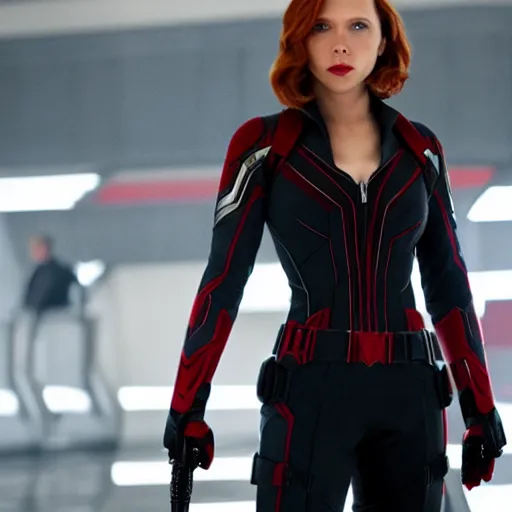 Prompt: Elizabeth Olson as Black Widow Natasha Romanoff avengers screen cap still
