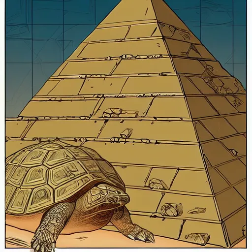 Image similar to pyramid ziggurat built around a gigantic tortoise highly detailed concept art schematic, Laurie Greasley