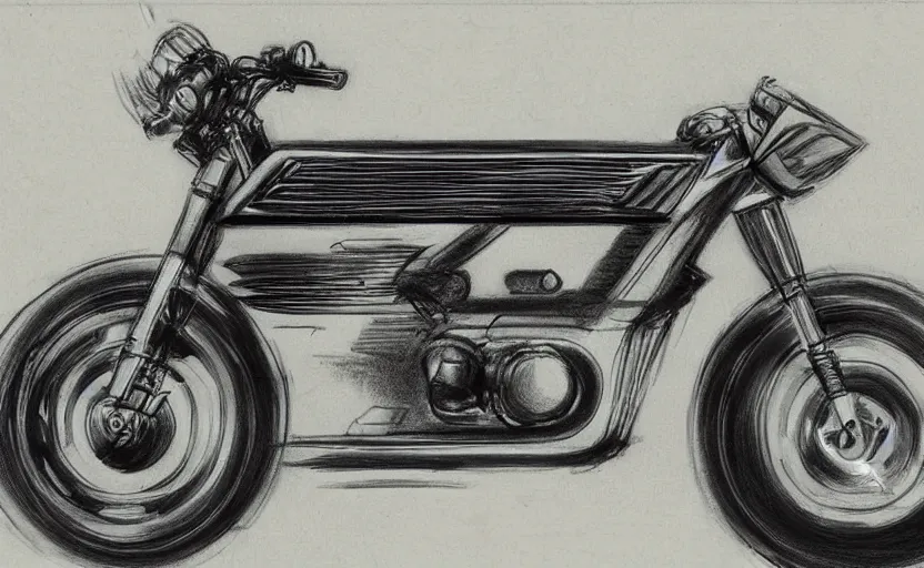 Image similar to 1 9 7 0 s kawasaki sport motorcycle concept, sketch, art,