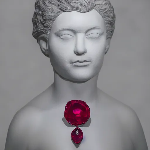 Image similar to portrait photography of a ruby wolf sculpture