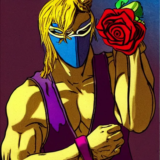 Vega from street fighter holding a rose, in the style