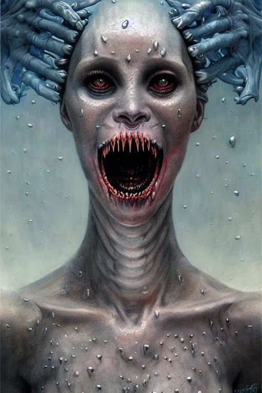 Prompt: pearlescent lilith the mother of all monsters angry, fangs!! & claws!, raining ash, fine art masterpiece, highly detailed dino valls wayne barlowe machiej kuciara, dramatic lighting, long shot, wide angle, uhd 8 k, sharp focus