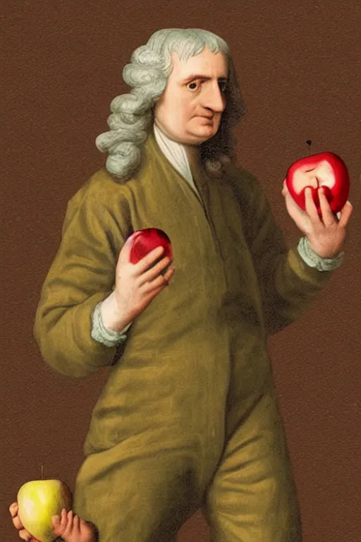 Image similar to isaac newton holding an apple, collage