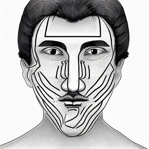 Prompt: medical drawing of a man with optical illusions all over his face