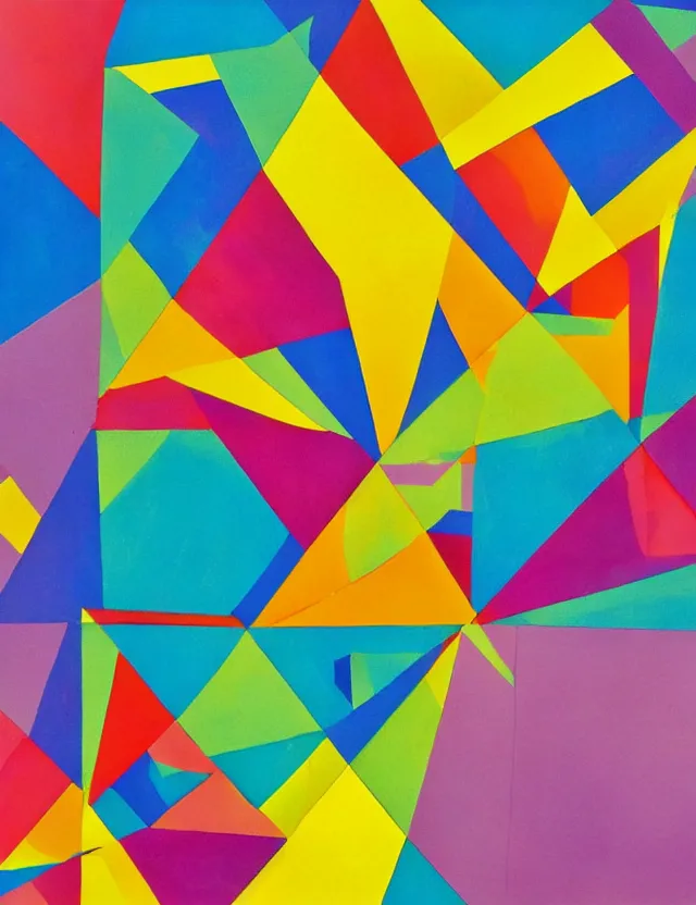 Prompt: a abstract bright color painting with geometrical shapes, symmetry in the style of farid alam