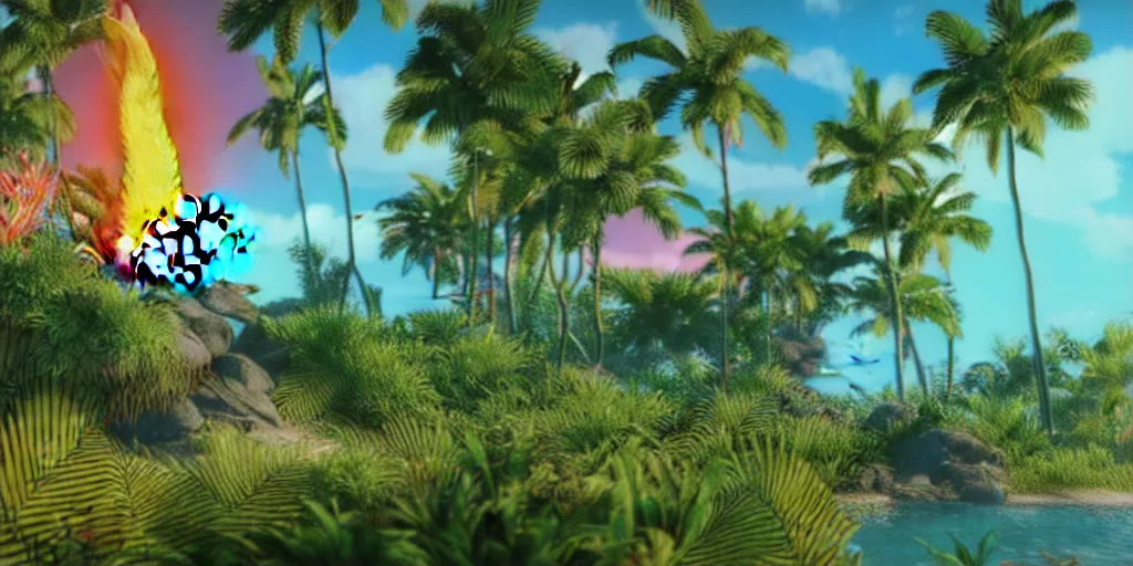 Prompt: unreal engine 5 8 k uhd render of an flamingocore tropicalwave junglepunk abstrafractalmancer, photorealistic, animal photography, lush tropical surroundings, volumetric lighting, sunlight, 1 0 5 mm lens
