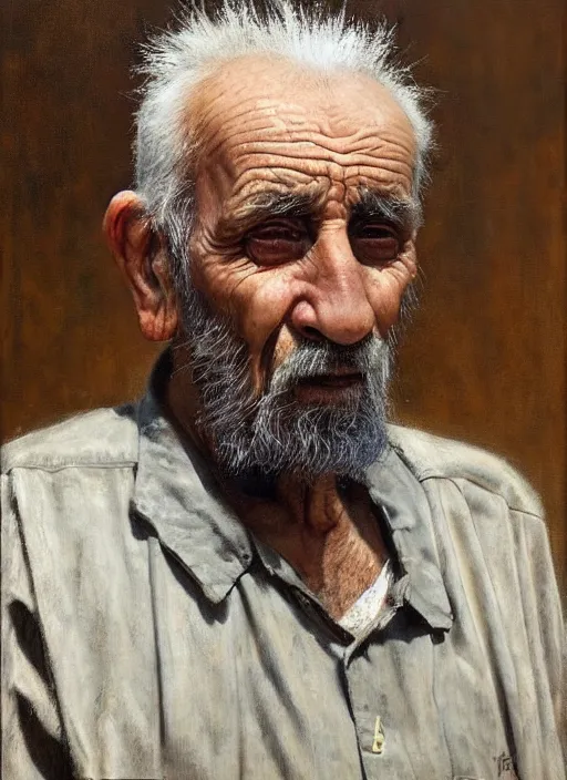 Prompt: a portrait of old man with a mohawk by iman maleki, punk, oil painting, muted colours, soft lighting