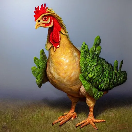 Prompt: a chicken dinosaur , artwork by James Gurney