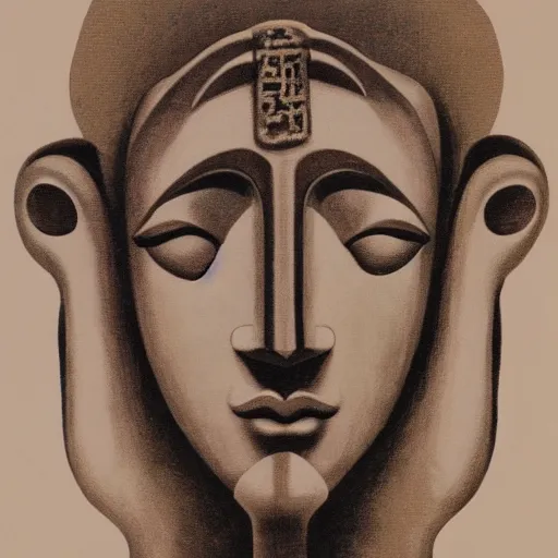 Image similar to portrait of an ancient deity, in the style of herbert bayer