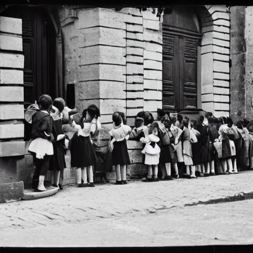 Image similar to black and white image of a group of scholars entering school genova