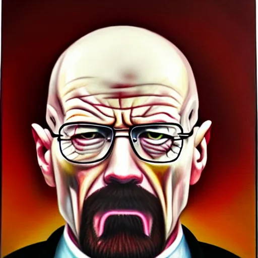 Prompt: Walter White seething with rage, angry, ticked off, mad, oil painting