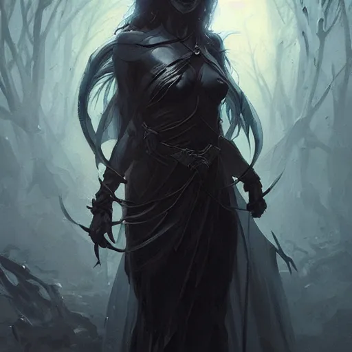 Image similar to a beautiful painting of a dark goddess of death, by Greg rutkowski and artgerm, trending on artstation