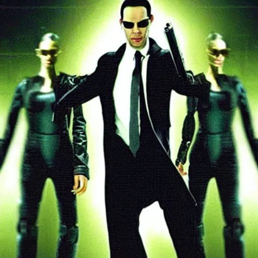 Image similar to picture of andrew tate as neo on the set of the matrix ( 1 9 9 9 )