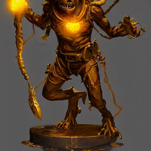 Image similar to Lucky Golden Goblin statue, bright art masterpiece artstation. 8k, sharp high quality artwork in style of Jose Daniel Cabrera Pena and Greg Rutkowski, golden theme, concept art by Tooth Wu, hearthstone card game artwork