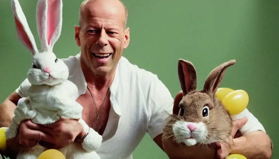 Prompt: bruce willis as the easter bunny