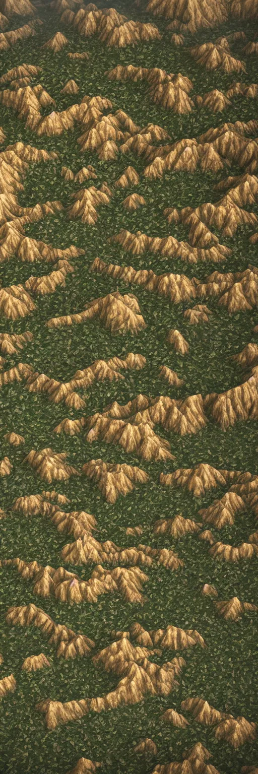 Prompt: photo of vertical golden village, arid mountains and lush palm forest, photo realism, sharp focus, octane