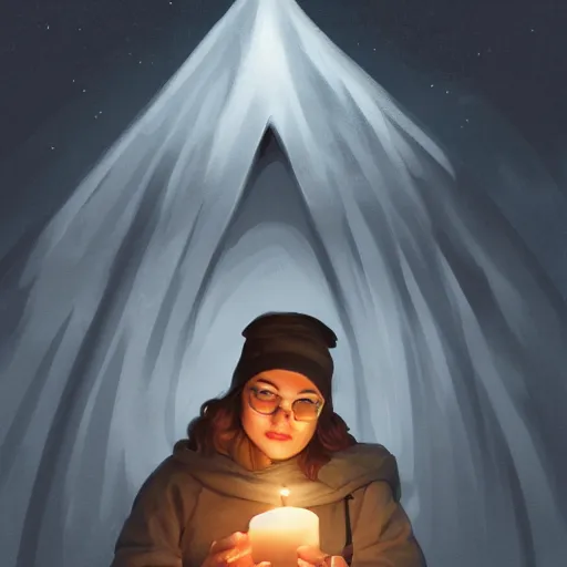 Prompt: an adventurer wearing a black night cap with a pom pom at the end, holding a candle, portrait, d & d, science fiction, concept art, matte, sharp focus, illustration, concept art, jason chan