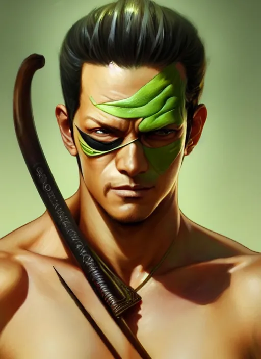 Image similar to ultra realistic illustration, handsome zoro. intricate, elegant, highly detailed, digital painting, artstation, concept art, smooth, sharp focus, illustration, art by artgerm and greg rutkowski and alphonse mucha and wlop