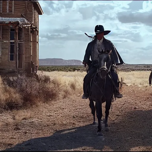 Image similar to screenshot of the lone ranger walking ont a tv film set with a film crew, behind the scenes, 2 4 mm lens, directed by wince mcstevens, tense scene, moody dramatic light