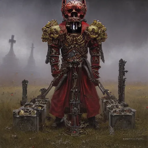 Image similar to anthropomorphic shiba inu, red metal skullknight armor, standing, graveyard of skulls tombs crosses, fantasy 3 d render, masterpiece, light aura, by donato giancola and greg rutkowski and wayne barlow and zdzisław beksinski, shiba inu realistic face