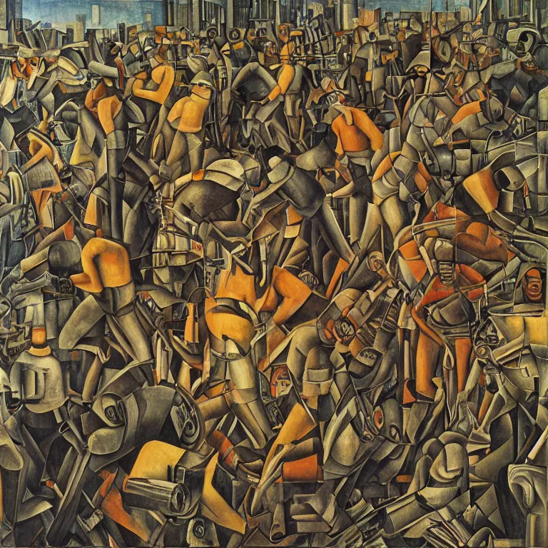 Image similar to cyborg worker revolution in the square diego rivera and georg scholz highly detailed