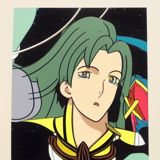 Image similar to pop singer, production animation cel, designed by haruhiko mikimoto