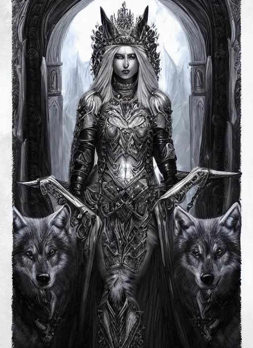 Prompt: digital _ painting _ white wolf queen _ filipe _ poles _ and _ justin _ gerard _ symmetrical _ fantasy _ very _ detailed _ realistic _ complex _ port