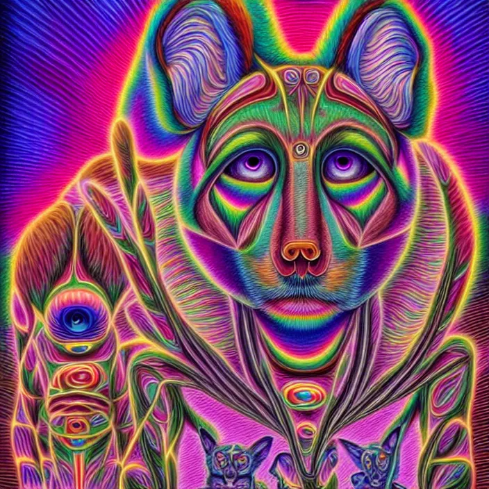 Prompt: psychedelic fursuiters, by alex grey, intricate details, artstation, furry, beautiful