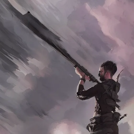 Image similar to tommy k from youtube holding a weapon by greg rutkowski