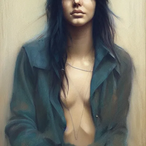 Image similar to kendall jenner by Richard Schmid by Jeremy Lipking by moebius by atey ghailan